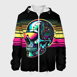 Куртка с капюшоном мужская Cyber skull - ai art fantasy, цвет: 3D-белый