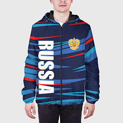 Куртка с капюшоном мужская Россия - blue stripes, цвет: 3D-черный — фото 2