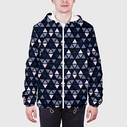 Куртка с капюшоном мужская Чёрно-синий паттерн треугольники, цвет: 3D-белый — фото 2