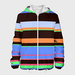 Куртка с капюшоном мужская Разноцветный полосатый, цвет: 3D-белый