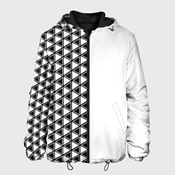 Куртка с капюшоном мужская Чёрные треугольники на белом фоне, цвет: 3D-черный