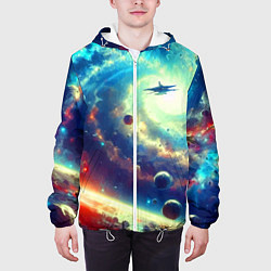 Куртка с капюшоном мужская Полёт к далёкой галактике - нейросеть, цвет: 3D-белый — фото 2