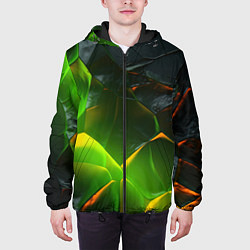 Куртка с капюшоном мужская Зеленая абстрактная неоновая текстура, цвет: 3D-черный — фото 2