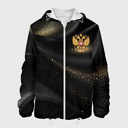 Куртка с капюшоном мужская Золотой герб России на черно-золотой текстуре, цвет: 3D-белый