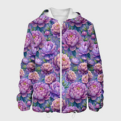 Куртка с капюшоном мужская Крупные пионы садовые дачные цветы паттерн, цвет: 3D-белый