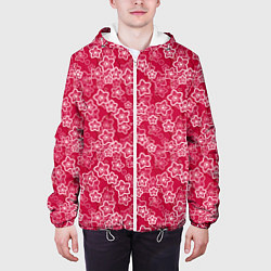 Куртка с капюшоном мужская Красно-белый цветочный узор ретро, цвет: 3D-белый — фото 2