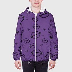 Куртка с капюшоном мужская Паттерн черный контур губ на фиолетовом - lips pur, цвет: 3D-белый — фото 2