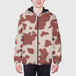 Куртка с капюшоном мужская Коровий паттерн коричневого цвета, цвет: 3D-черный — фото 2