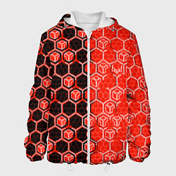 Куртка с капюшоном мужская Техно-киберпанк шестиугольники красный и чёрный, цвет: 3D-белый