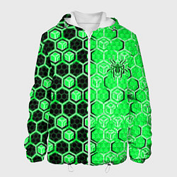 Куртка с капюшоном мужская Техно-киберпанк шестиугольники зелёный и чёрный с, цвет: 3D-белый