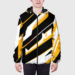 Куртка с капюшоном мужская Жёлто-белые широкие линии на чёрном фоне, цвет: 3D-черный — фото 2