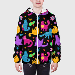 Куртка с капюшоном мужская Паттерн разноцветных котиков, цвет: 3D-белый — фото 2