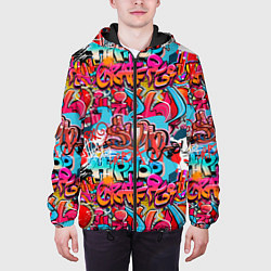 Куртка с капюшоном мужская Hip hop graffiti pattern, цвет: 3D-черный — фото 2