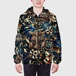 Куртка с капюшоном мужская Викинг-череп ворон, руны и молот Тора, цвет: 3D-черный — фото 2