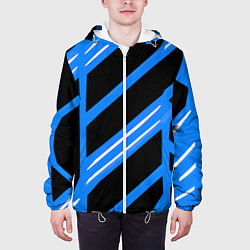 Куртка с капюшоном мужская Black and white stripes on a blue background, цвет: 3D-белый — фото 2