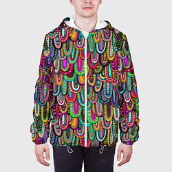 Куртка с капюшоном мужская Абстрактные перья в стиле бохо, цвет: 3D-белый — фото 2