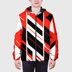 Куртка с капюшоном мужская Black and red stripes on a white background, цвет: 3D-черный — фото 2