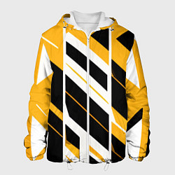 Куртка с капюшоном мужская Black and yellow stripes on a white background, цвет: 3D-белый