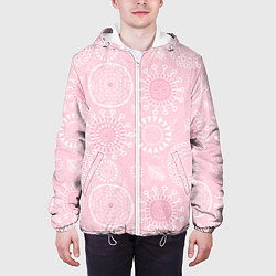 Куртка с капюшоном мужская Розовый цветочный паттерн, цвет: 3D-белый — фото 2