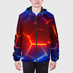 Куртка с капюшоном мужская Светящиеся лавой неоновые плиты в разломе, цвет: 3D-черный — фото 2