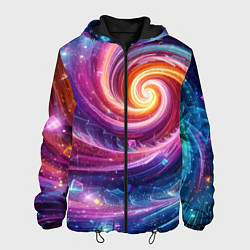 Куртка с капюшоном мужская Космическая галактическая спираль - неоновое свече, цвет: 3D-черный
