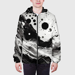 Куртка с капюшоном мужская Чёрно-белая абстракция - кляксы, цвет: 3D-черный — фото 2