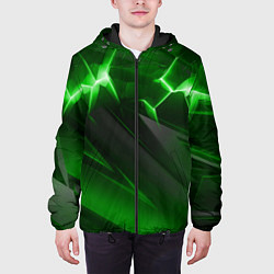 Куртка с капюшоном мужская Яркая зеленая объемная абстракция, цвет: 3D-черный — фото 2