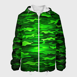 Куртка с капюшоном мужская Зелёные водоросли-камуфляж, цвет: 3D-белый