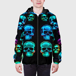 Куртка с капюшоном мужская Neon skulls - ai art pattern, цвет: 3D-черный — фото 2