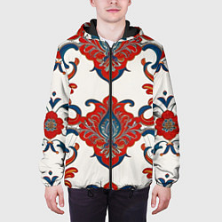 Куртка с капюшоном мужская Узор красно-синий на белом фоне, цвет: 3D-черный — фото 2