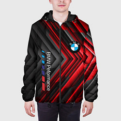 Куртка с капюшоном мужская BMW geometry stripes red, цвет: 3D-черный — фото 2