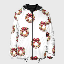 Куртка с капюшоном мужская Много новогодних пончиков с бантиком и ягодами, цвет: 3D-черный