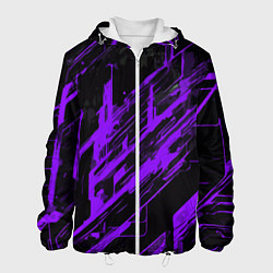 Куртка с капюшоном мужская Purple stripes on a black background, цвет: 3D-белый