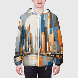 Куртка с капюшоном мужская Архитектура город абстракция, цвет: 3D-белый — фото 2