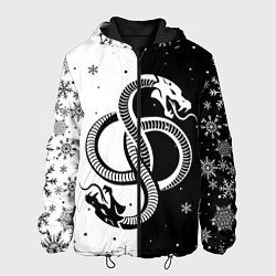 Куртка с капюшоном мужская Инь янь - змеи, цвет: 3D-черный