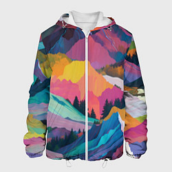 Куртка с капюшоном мужская Красочные горы, цвет: 3D-белый