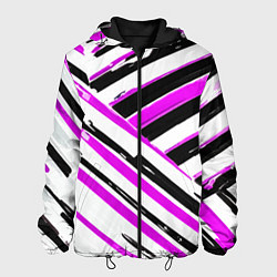 Куртка с капюшоном мужская Розово-чёрные полосы на белом фоне, цвет: 3D-черный