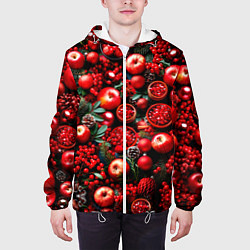 Куртка с капюшоном мужская Рождественские ягоды и фрукты, цвет: 3D-белый — фото 2