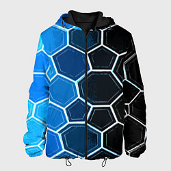 Куртка с капюшоном мужская Белые шестиугольники на чёрно-синем фоне, цвет: 3D-черный