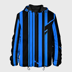 Куртка с капюшоном мужская Толстые синие полосы на чёрном фоне, цвет: 3D-черный