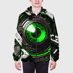 Куртка с капюшоном мужская Зелёная сфера киберпанк, цвет: 3D-черный — фото 2