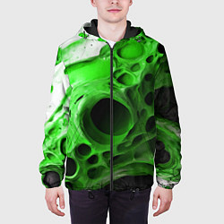 Куртка с капюшоном мужская Зелёно-белая абстрактная структура, цвет: 3D-черный — фото 2