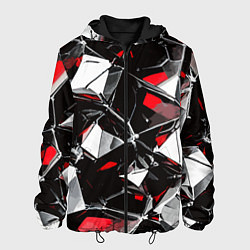 Куртка с капюшоном мужская Красно-белый паттерн на чёрном фоне, цвет: 3D-черный