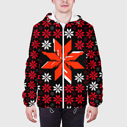 Куртка с капюшоном мужская Красно-белые звёзды на чёрном фоне, цвет: 3D-белый — фото 2