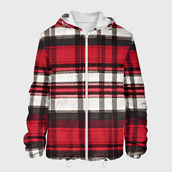 Куртка с капюшоном мужская Красно-белая ткань в клетку, цвет: 3D-белый