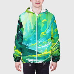 Куртка с капюшоном мужская Зелёная кислотная абстракция, цвет: 3D-белый — фото 2