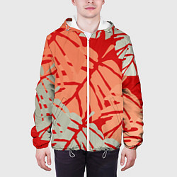 Куртка с капюшоном мужская Отпечатки монстеры на красном, цвет: 3D-белый — фото 2
