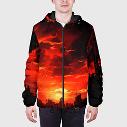 Куртка с капюшоном мужская Багровый апокалиптический закат, цвет: 3D-черный — фото 2