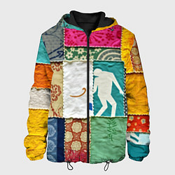 Куртка с капюшоном мужская Пэчворк с человечком, цвет: 3D-черный