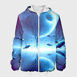 Куртка с капюшоном мужская Луна и рыбы - нейроарт фантазия, цвет: 3D-белый